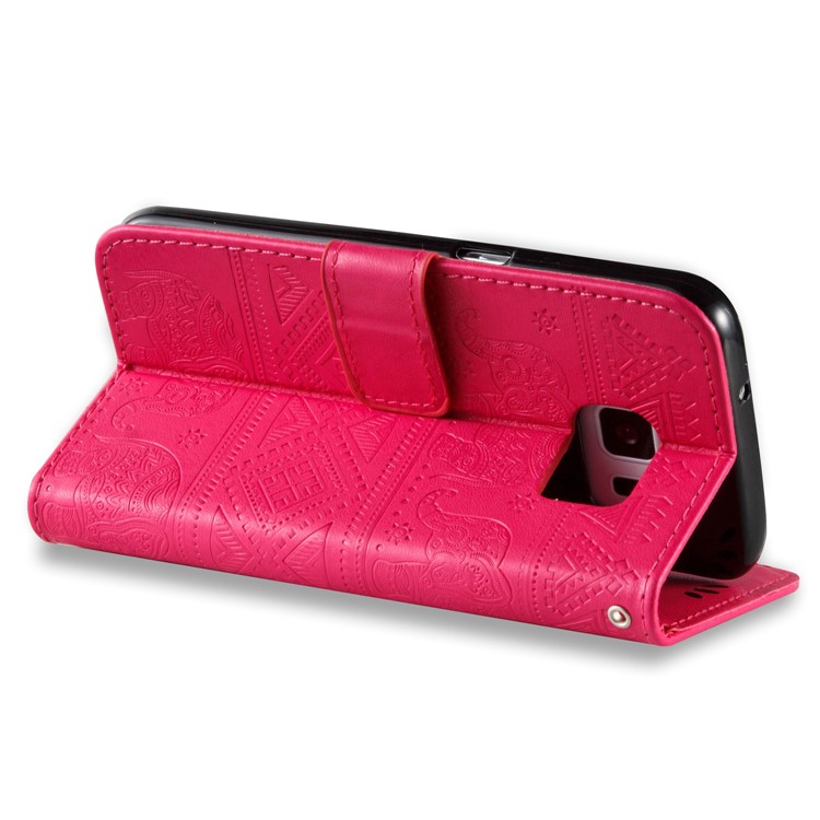 Imprint Elephant Geometric Pattern Leather Wallet Case for Samsung Galaxy S7 SM-G930 - Rose-5