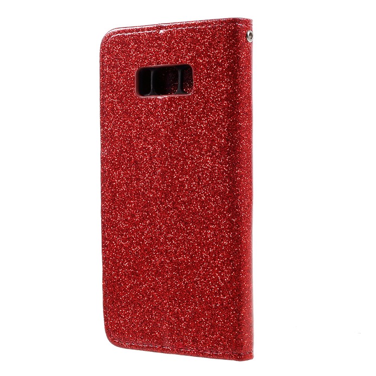 For Samsung Galaxy S8 Glittery Smooth Leather Magnetic Wallet Case - Red-2