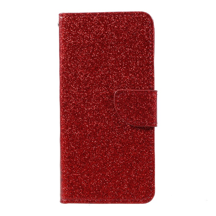 For Samsung Galaxy S8 Glittery Smooth Leather Magnetic Wallet Case - Red-3