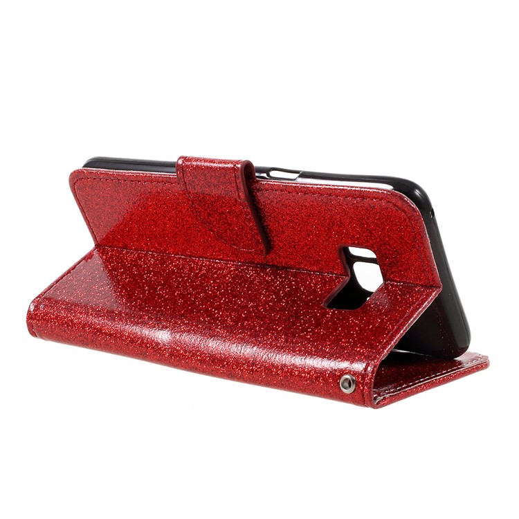 For Samsung Galaxy S8 Glittery Smooth Leather Magnetic Wallet Case - Red-5