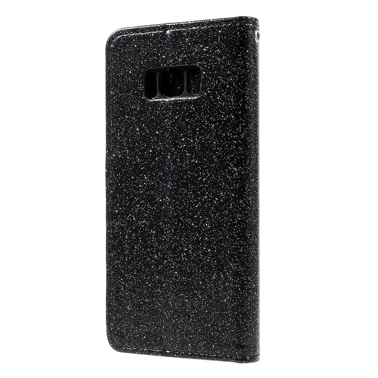 Glittery Smooth Leather Wallet Cell Phone Cover for Samsung Galaxy S8 - Black-2