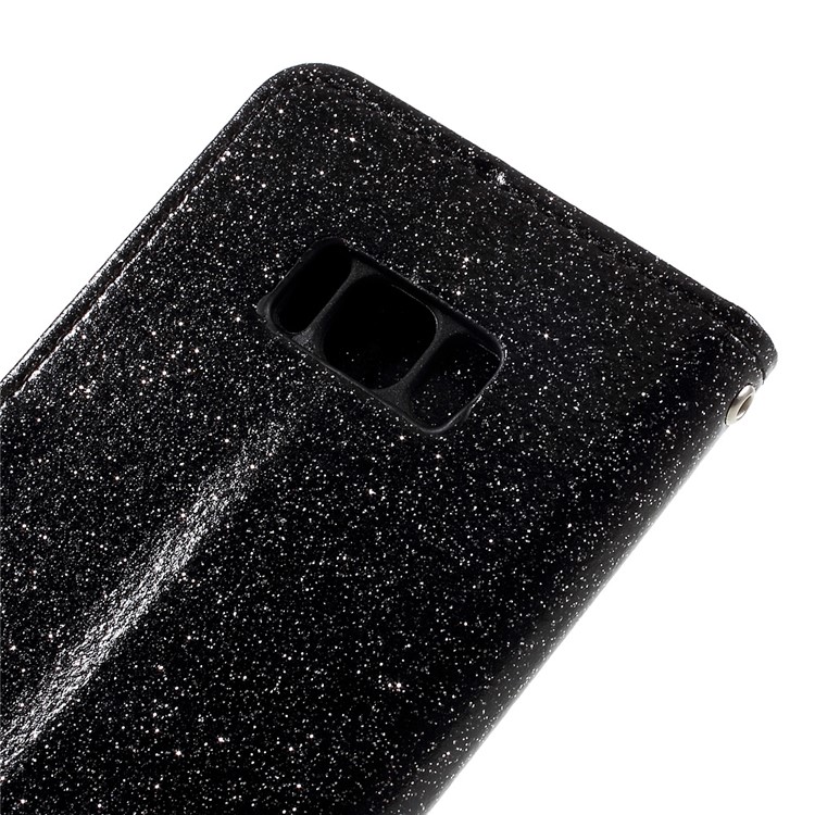Glittery Smooth Leather Wallet Cell Phone Cover for Samsung Galaxy S8 - Black-5