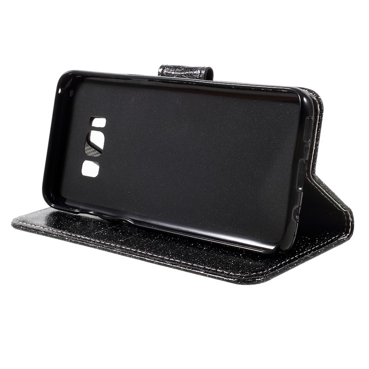Glittery Smooth Leather Wallet Cell Phone Cover for Samsung Galaxy S8 - Black-7