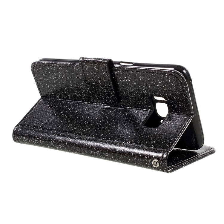 Glittery Smooth Leather Wallet Cell Phone Cover for Samsung Galaxy S8 - Black-8
