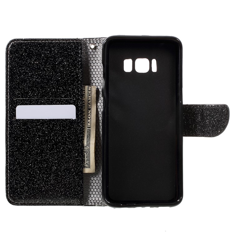 Glittery Smooth Leather Wallet Cell Phone Cover for Samsung Galaxy S8 - Black-9