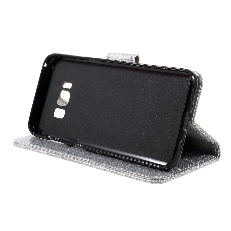 Glittery Smooth Leather Stand Wallet Flip Case Phone Accessory for Samsung Galaxy S8 - Silver-4