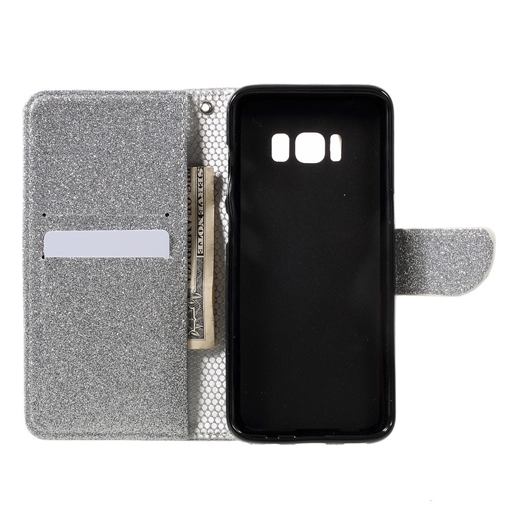 Glittery Smooth Leather Stand Wallet Flip Case Phone Accessory for Samsung Galaxy S8 - Silver-6