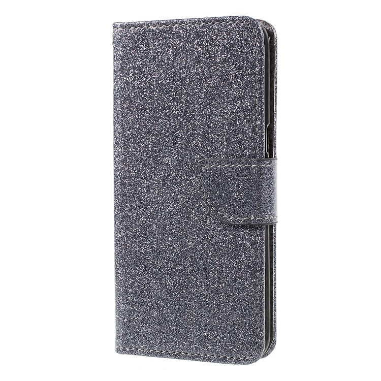 Smooth Glitter PU Leather Stand Cover with Wallet Slots for Samsung Galaxy S8 - Grey-1