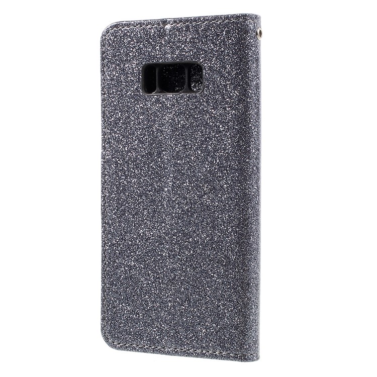 Smooth Glitter PU Leather Stand Cover with Wallet Slots for Samsung Galaxy S8 - Grey-2