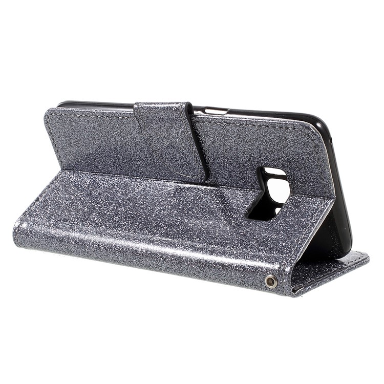 Smooth Glitter PU Leather Stand Cover with Wallet Slots for Samsung Galaxy S8 - Grey-5