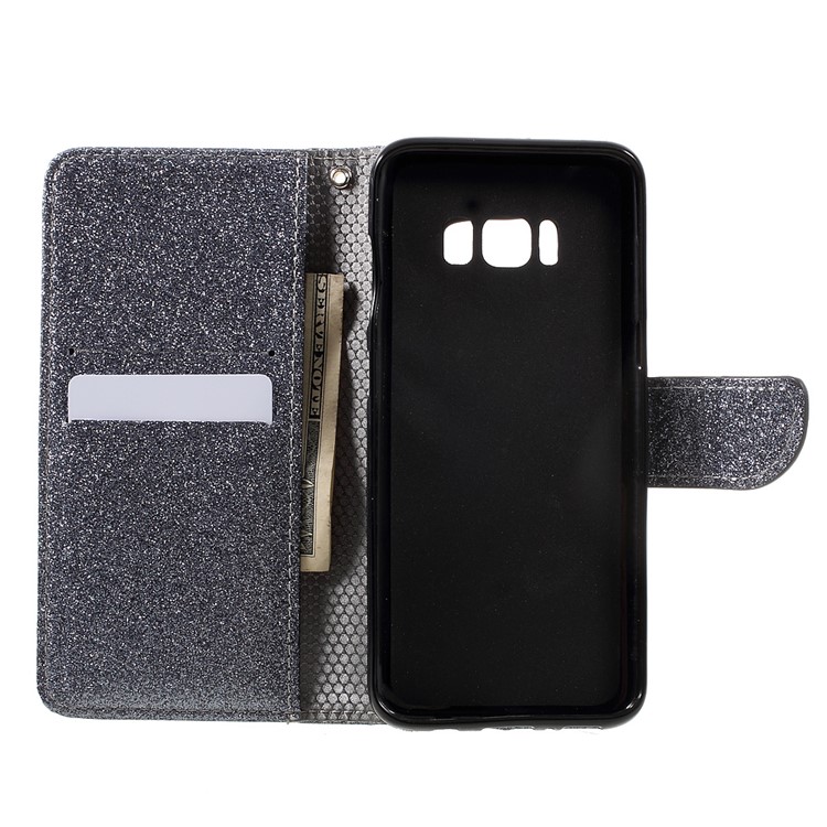 Smooth Glitter PU Leather Stand Cover with Wallet Slots for Samsung Galaxy S8 - Grey-6