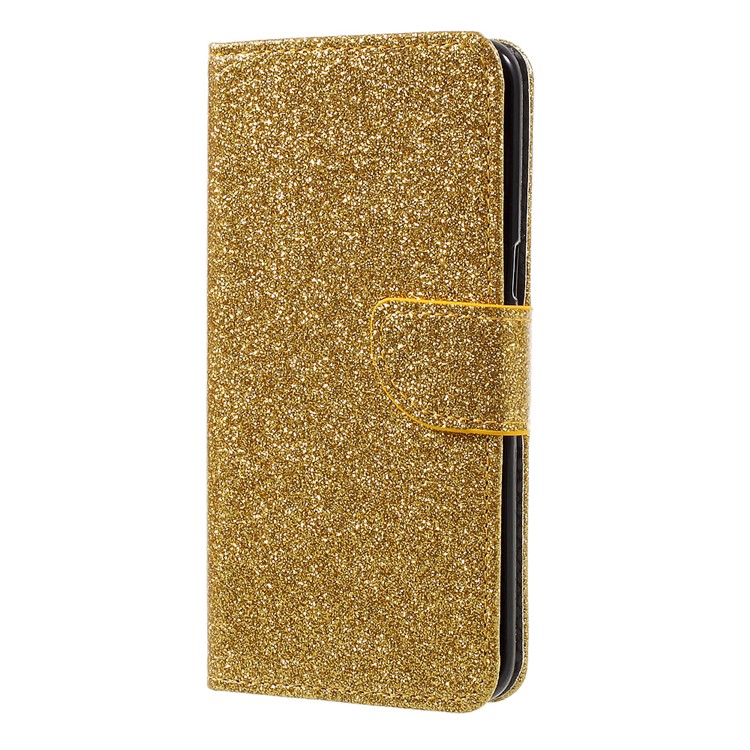 Smooth Glitter Leather Wallet Flip Cover Case for Samsung Galaxy S8 - Gold-1