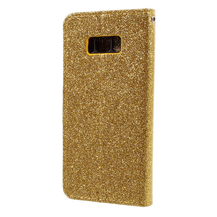 Smooth Glitter Leather Wallet Flip Cover Case for Samsung Galaxy S8 - Gold-2