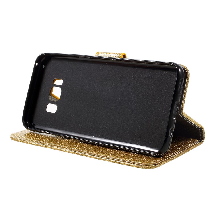 Smooth Glitter Leather Wallet Flip Cover Case for Samsung Galaxy S8 - Gold-4