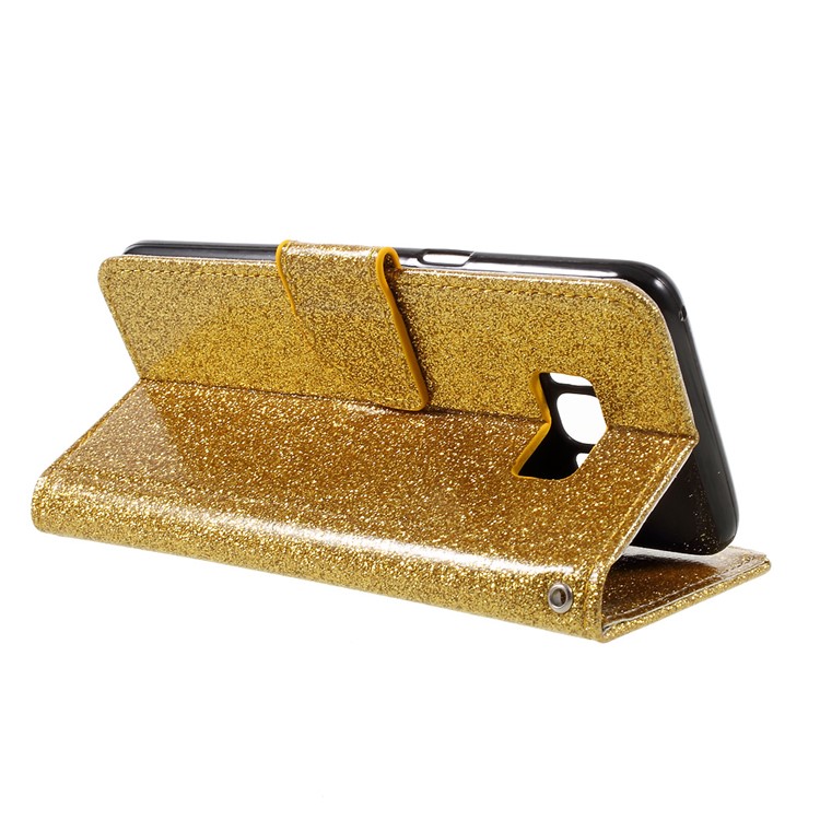 Smooth Glitter Leather Wallet Flip Cover Case for Samsung Galaxy S8 - Gold-5