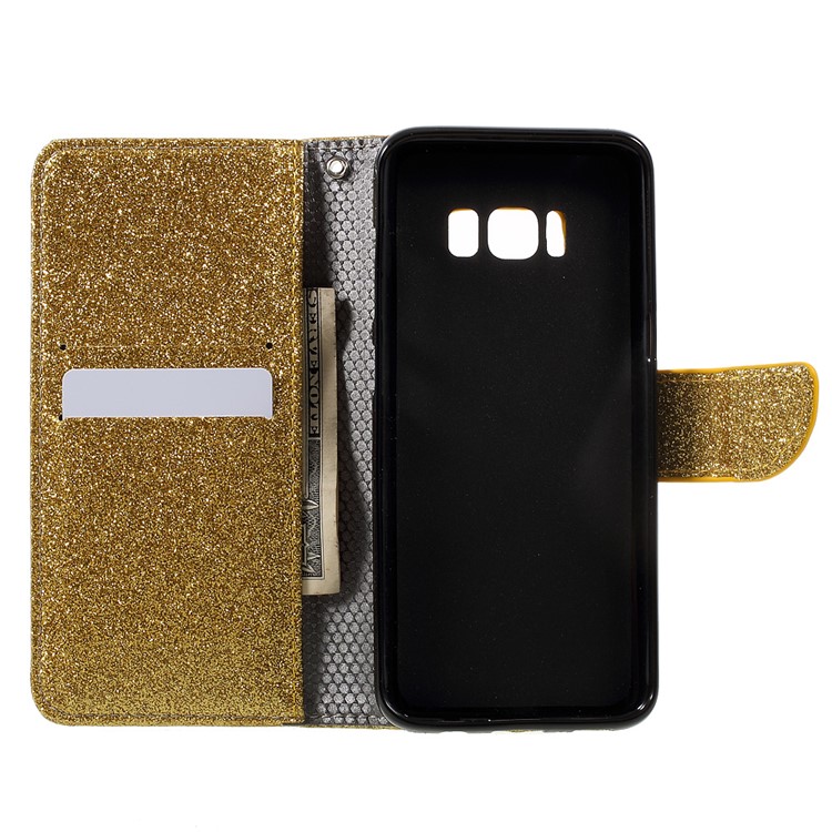 Smooth Glitter Leather Wallet Flip Cover Case for Samsung Galaxy S8 - Gold-6