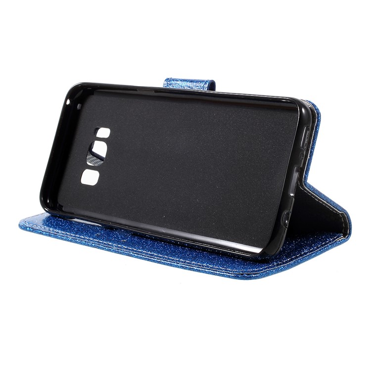 Glittery Smooth PU Leather Card Slots Case Stand for Samsung Galaxy S8 - Blue-4
