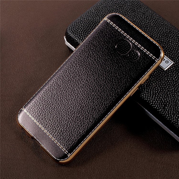 Lychee Grain Leather Coated Plating TPU Back Case for Samsung Galaxy A3 (2017) - Black-1