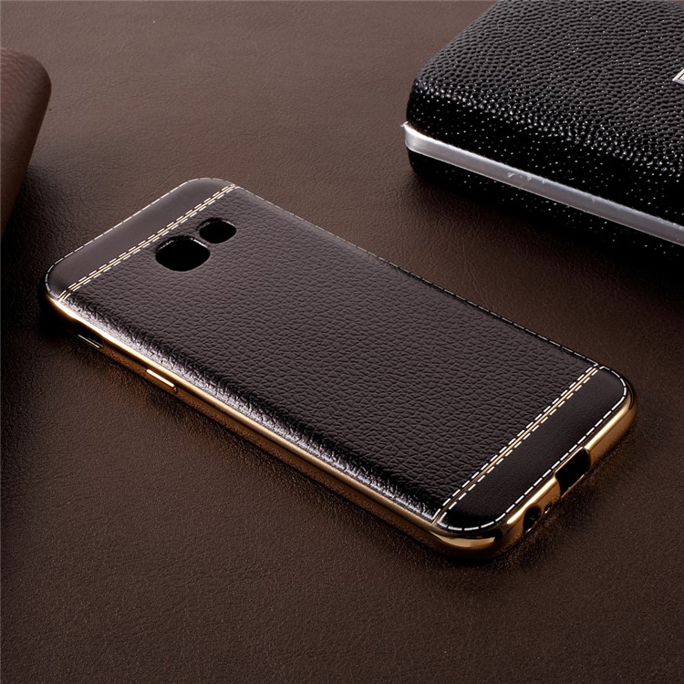 Lychee Grain Leather Coated Plating TPU Back Case for Samsung Galaxy A3 (2017) - Black-2