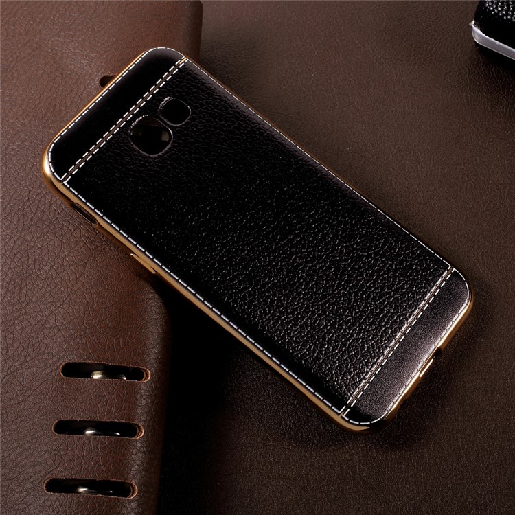 Lychee Grain Leather Coated Plating TPU Back Case for Samsung Galaxy A3 (2017) - Black-3