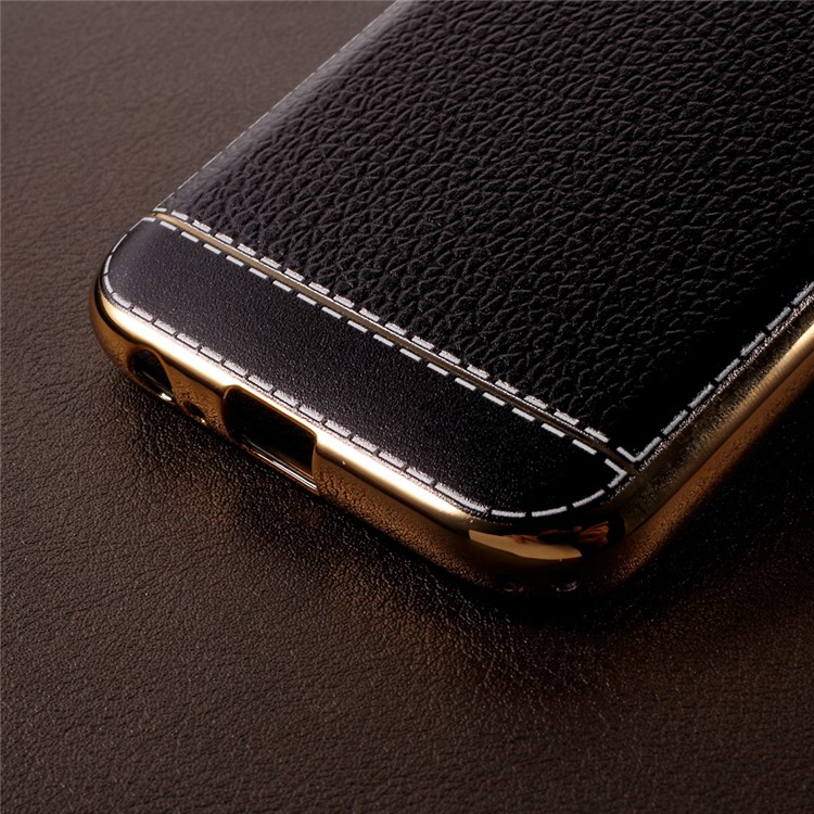 Lychee Grain Leather Coated Plating TPU Back Case for Samsung Galaxy A3 (2017) - Black-6