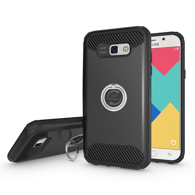 Metal Ring Holder Kickstand Hybrid PC + TPU Phone Case for Samsung Galaxy A7 (2017) A720 - Black-1