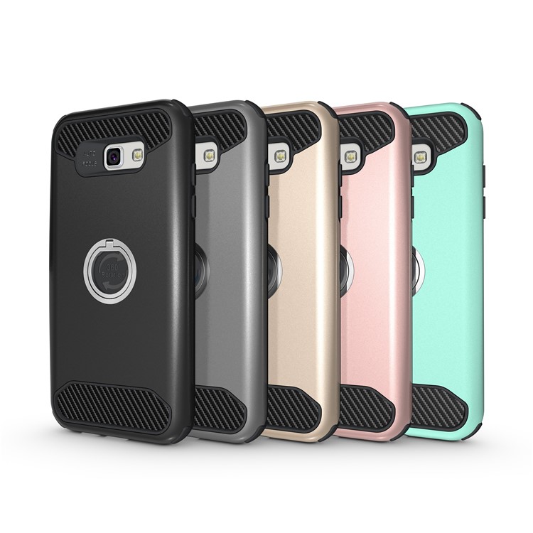 Metal Ring Holder Kickstand Hybrid PC + TPU Phone Case for Samsung Galaxy A7 (2017) A720 - Black-11