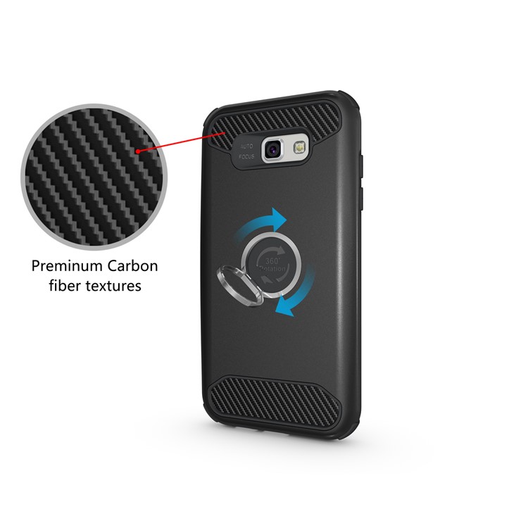 Metal Ring Holder Kickstand Hybrid PC + TPU Phone Case for Samsung Galaxy A7 (2017) A720 - Black-3