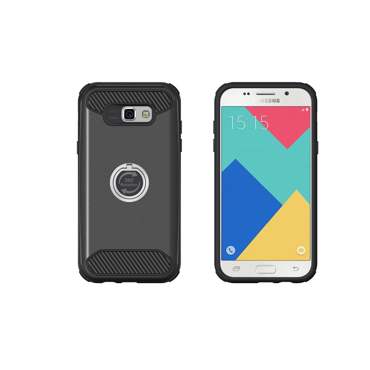 Metal Ring Holder Kickstand Hybrid PC + TPU Phone Case for Samsung Galaxy A7 (2017) A720 - Black-4