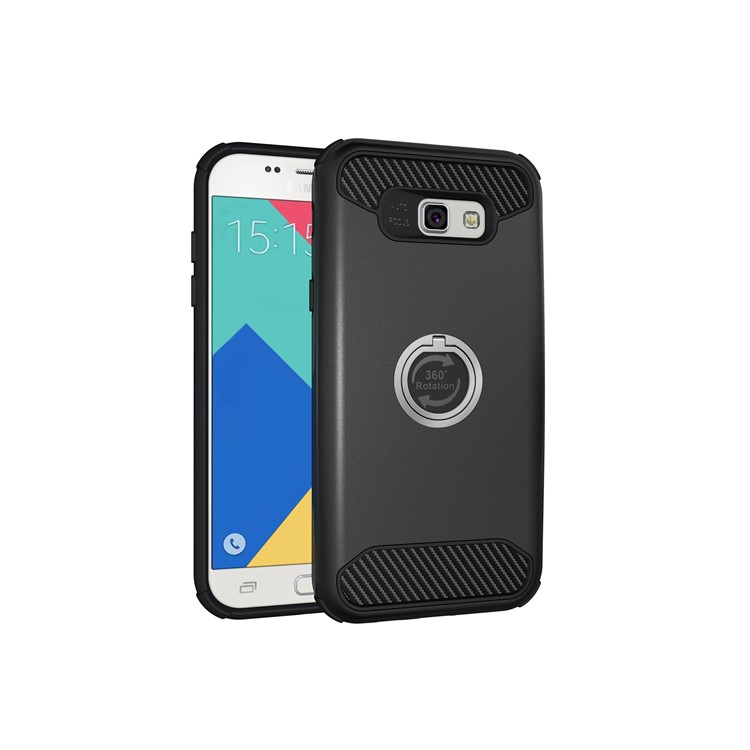 Metal Ring Holder Kickstand Hybrid PC + TPU Phone Case for Samsung Galaxy A7 (2017) A720 - Black-5