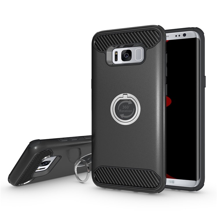 For Samsung Galaxy S8 Plus G955 Metal Ring Holder Kickstand PC + TPU Hybrid Phone Case - Black-1