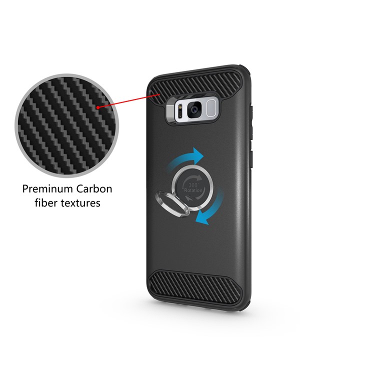 For Samsung Galaxy S8 Plus G955 Metal Ring Holder Kickstand PC + TPU Hybrid Phone Case - Black-10