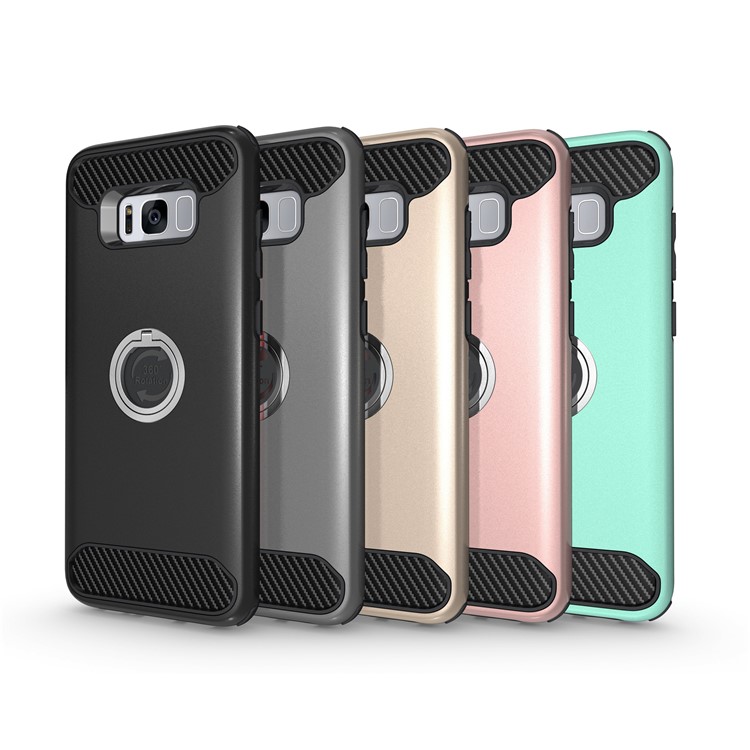 For Samsung Galaxy S8 Plus G955 Metal Ring Holder Kickstand PC + TPU Hybrid Phone Case - Black-11