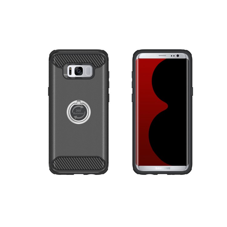 For Samsung Galaxy S8 Plus G955 Metal Ring Holder Kickstand PC + TPU Hybrid Phone Case - Black-2