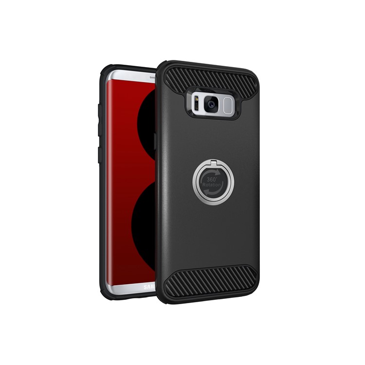 For Samsung Galaxy S8 Plus G955 Metal Ring Holder Kickstand PC + TPU Hybrid Phone Case - Black-3
