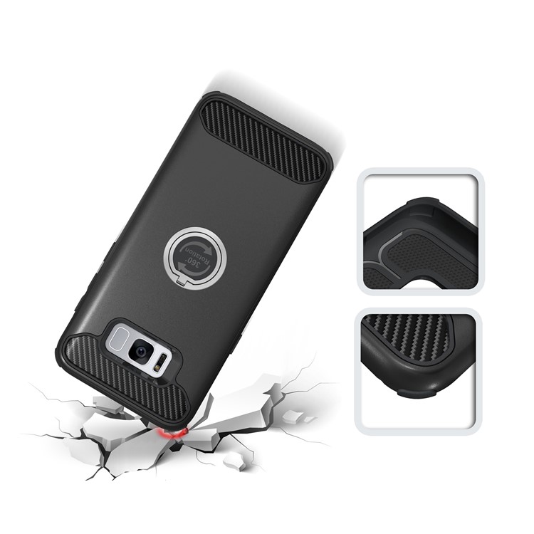For Samsung Galaxy S8 Plus G955 Metal Ring Holder Kickstand PC + TPU Hybrid Phone Case - Black-5