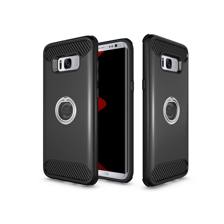 For Samsung Galaxy S8 Plus G955 Metal Ring Holder Kickstand PC + TPU Hybrid Phone Case - Black-9