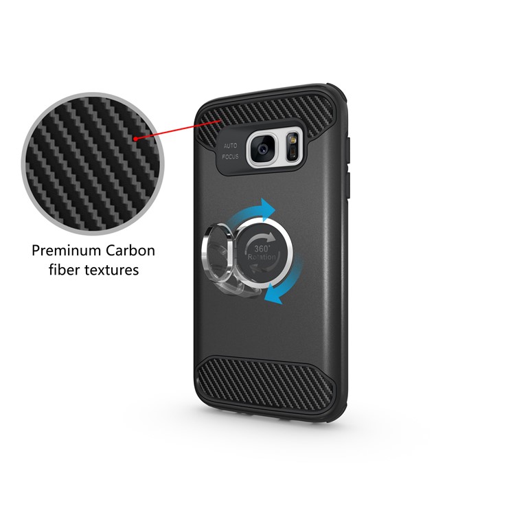 Metal Ring Holder Kickstand PC + TPU Hybrid Phone Case for Samsung Galaxy S7 Edge - Black-10