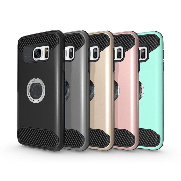 Metal Ring Holder Kickstand PC + TPU Hybrid Phone Case for Samsung Galaxy S7 Edge - Black-11
