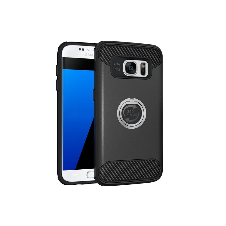 Metal Ring Holder Kickstand PC + TPU Hybrid Phone Case for Samsung Galaxy S7 Edge - Black-2