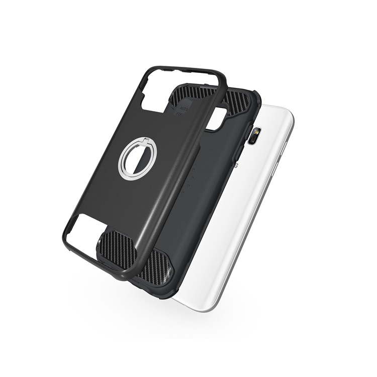 Metal Ring Holder Kickstand PC + TPU Hybrid Phone Case for Samsung Galaxy S7 Edge - Black-3