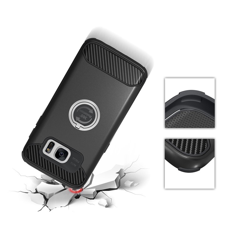 Metal Ring Holder Kickstand PC + TPU Hybrid Phone Case for Samsung Galaxy S7 Edge - Black-4