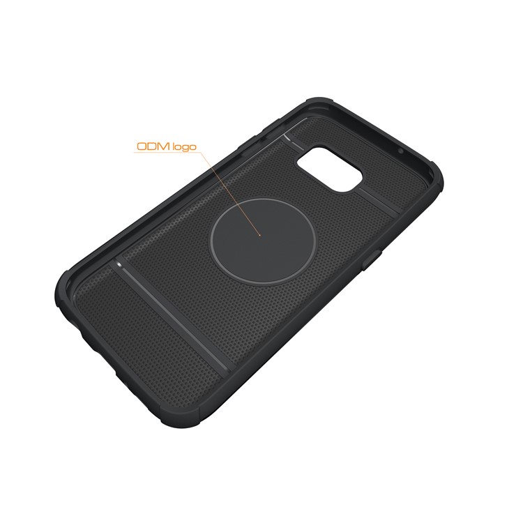 Metal Ring Holder Kickstand PC + TPU Hybrid Phone Case for Samsung Galaxy S7 Edge - Black-7