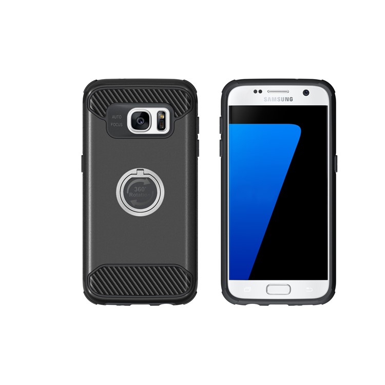 Metal Ring Holder Kickstand PC + TPU Hybrid Phone Case for Samsung Galaxy S7 Edge - Black-9