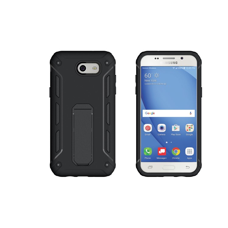 For Samsung Galaxy J3 Emerge/J3 Prime/J3 (2017) Kickstand PC + TPU Mobile Case - Black-2