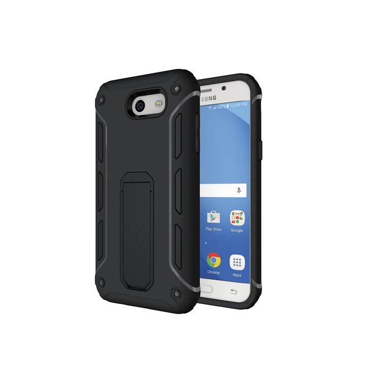 For Samsung Galaxy J3 Emerge/J3 Prime/J3 (2017) Kickstand PC + TPU Mobile Case - Black-3