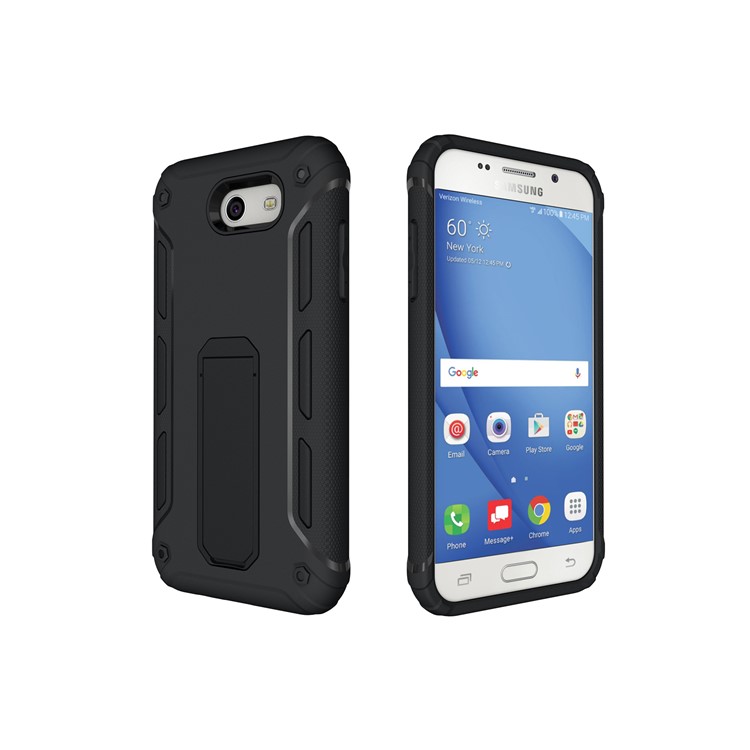 For Samsung Galaxy J3 Emerge/J3 Prime/J3 (2017) Kickstand PC + TPU Mobile Case - Black-5