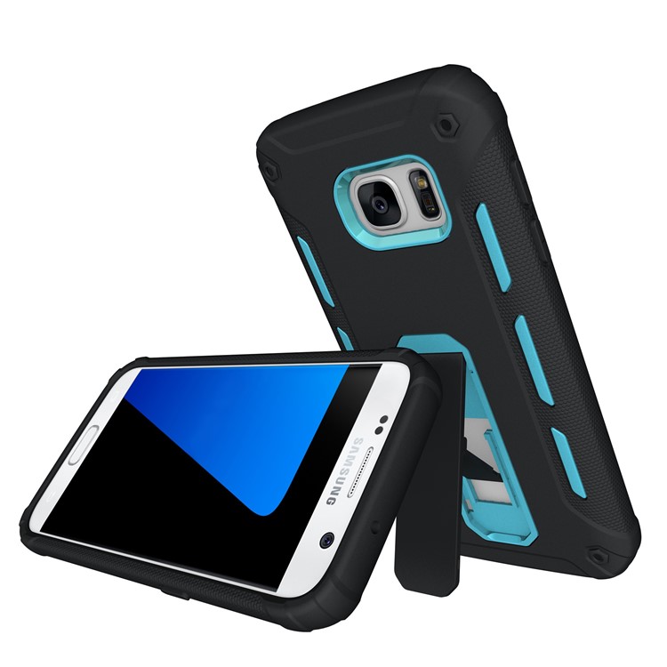 Supporting Kickstand PC + TPU Hybrid Case Phone Accessory for Samsung Galaxy S7 G930 - Blue-1