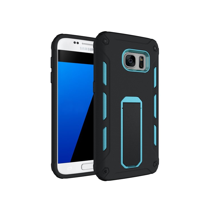 Supporting Kickstand PC + TPU Hybrid Case Phone Accessory for Samsung Galaxy S7 G930 - Blue-2