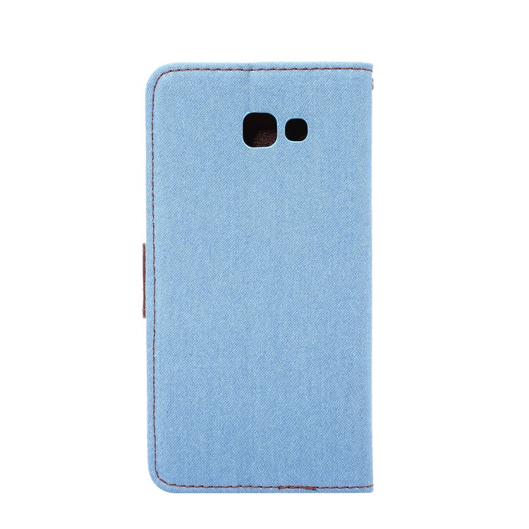 Jeans Cloth PU Leather Card Holder Stand Phone Case for Samsung Galaxy A7 (2017) A720 - Baby Blue-3